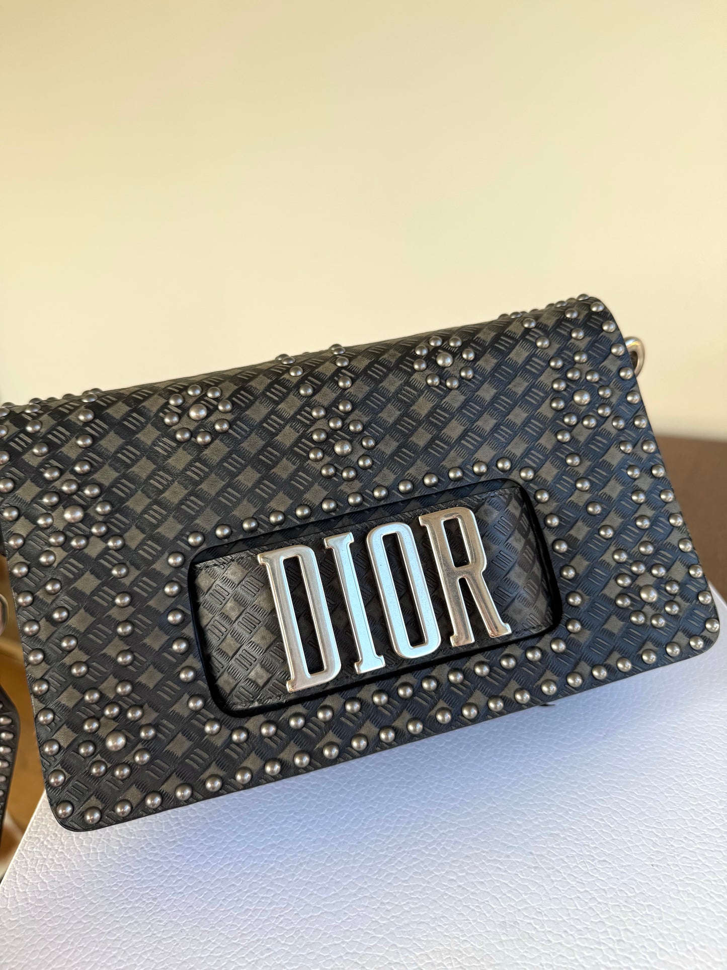 Pre-owned Dior Dio(r)evolution Studded Black Leather Flap Bag