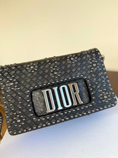 Pre-owned Dior Dio(r)evolution Studded Black Leather Flap Bag
