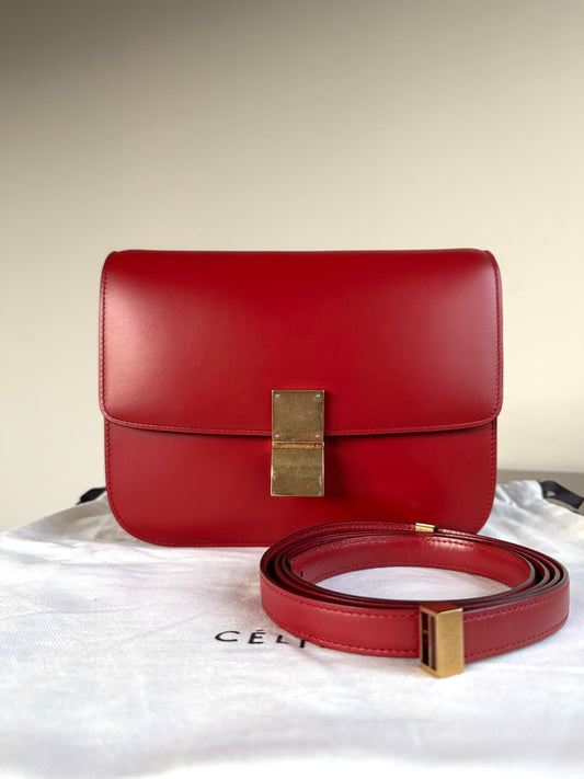 Pre-owned Celine Classic Box Medium Red Leather Bag
