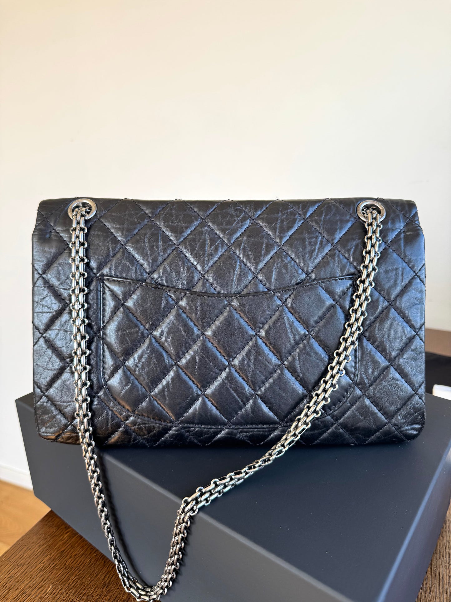 Pre-owned Chanel 2.55 Reissue Large 226 Black Calfskin Flap Bag