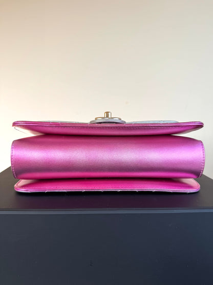 Pre-owned Chanel Like A Wallet Metallic Silver Pink Lambskin Flap Bag