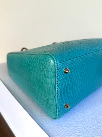 Pre-owned Dior Lady Dior Medium Tiffany Blue Python Bag