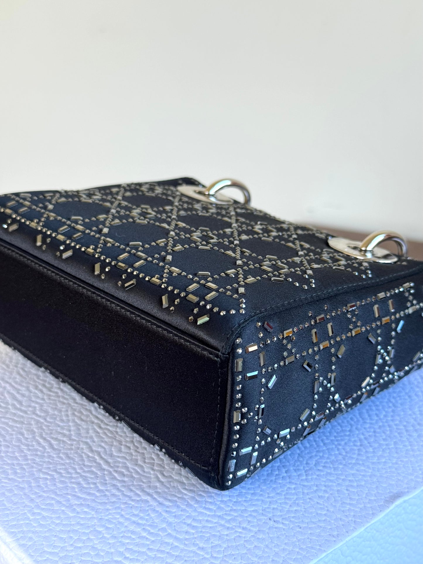 Pre-owned Dior Lady Dior Mini Black Satin Bag