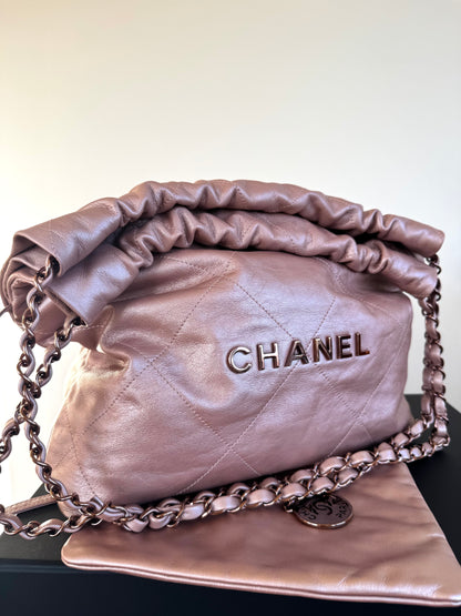 Pre-owned Chanel 22 Small Rose Gold Leather Tote Bag Limited Color