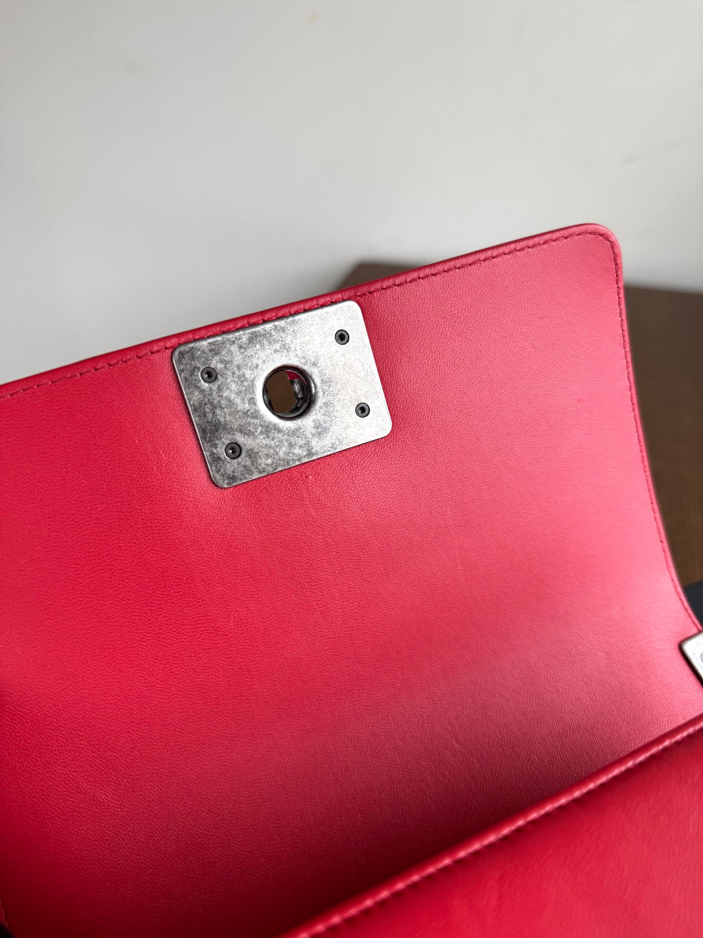 Pre-owned Chanel Boy Small Red Stingray Leather Flap Bag