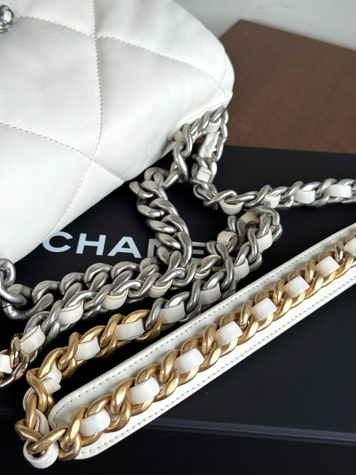 Pre-owned Chanel 19 Small Creamy White Lambskin Flap Bag