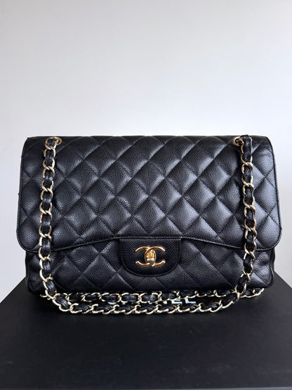 Pre-owned Chanel Timeless Classic Jumbo Black Caviar Flap Bag