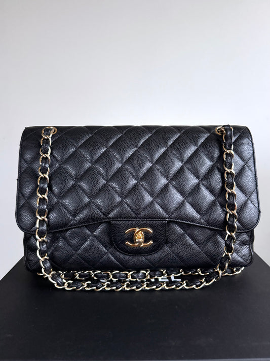 Pre-owned Chanel Timeless Classic Jumbo Black Caviar Flap Bag
