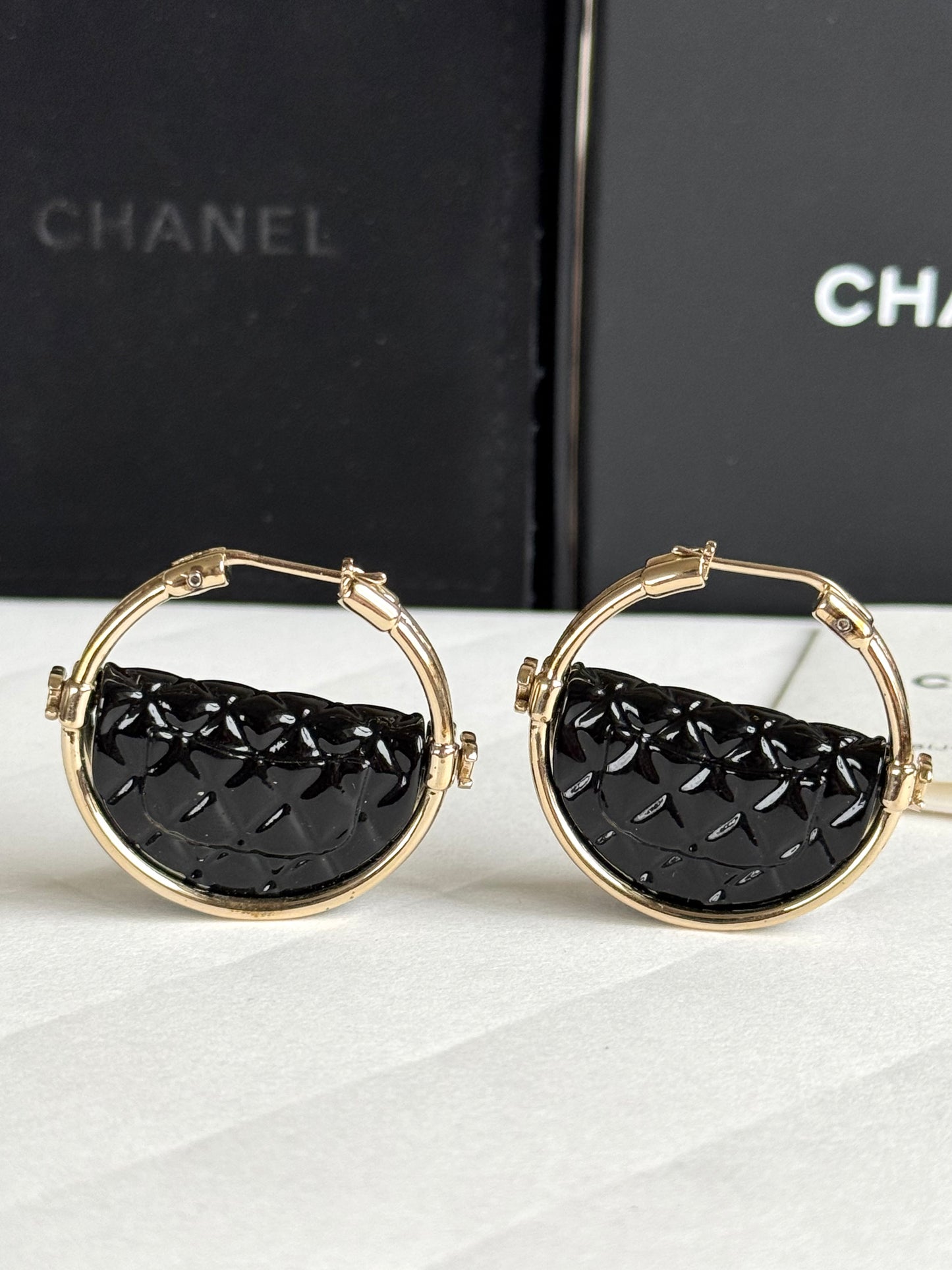 Pre-owned Chanel Resin Quilted Flap Bag Hoop Earrings