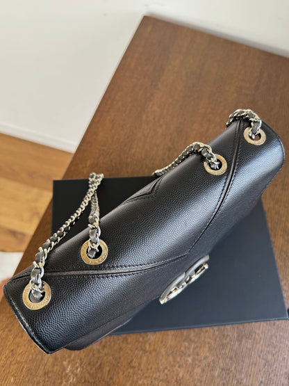 Pre-owned Chanel Marco Chevron Caviar Black Flap Bag
