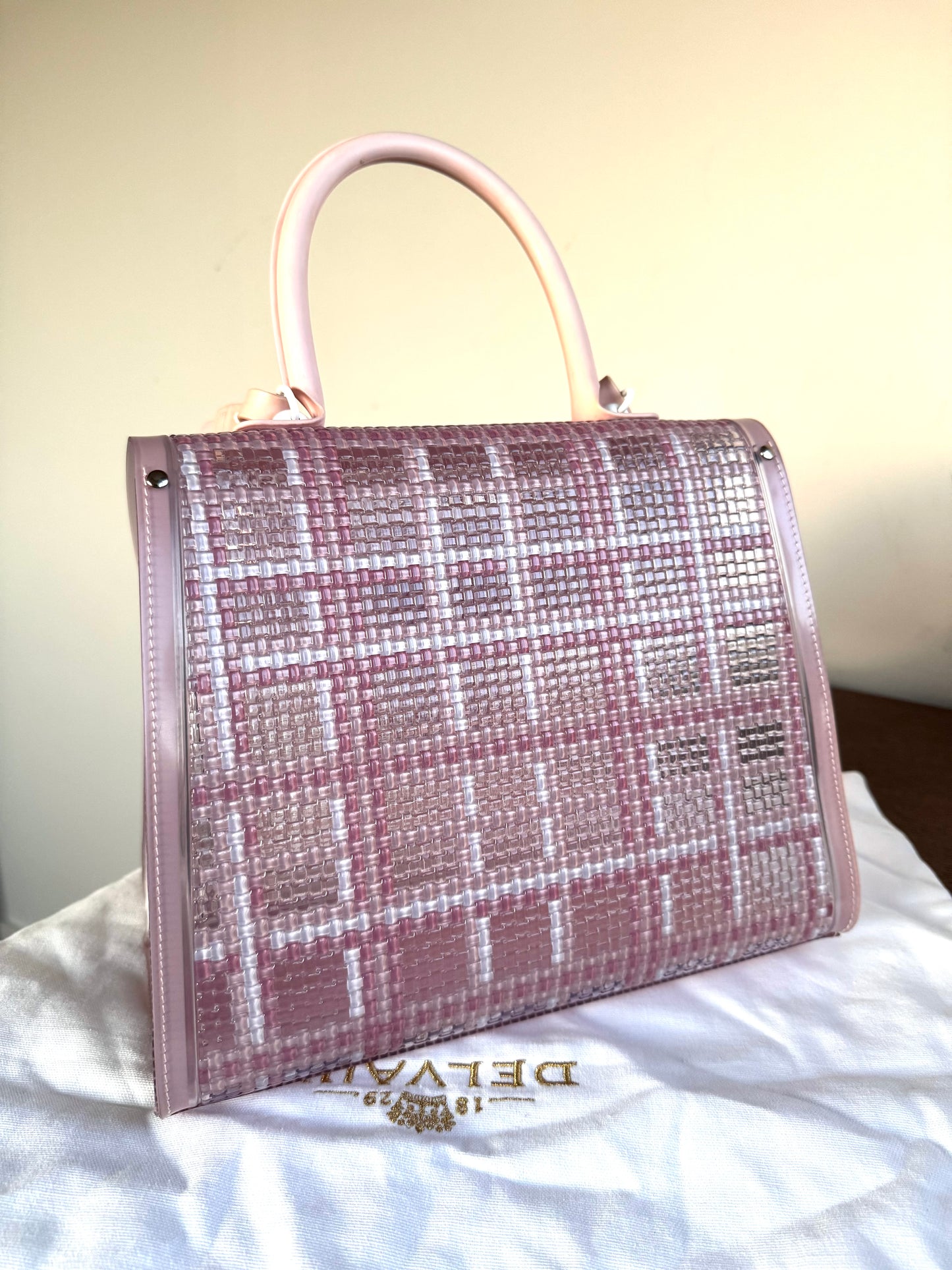 Pre-owned Delvaux Vinyl Gingham The Dreamer Brillant MM Pink Bag