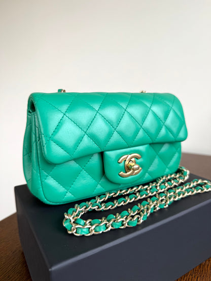 Pre-owned Chanel Timeless Extra Mini Green Leather Flap Bag