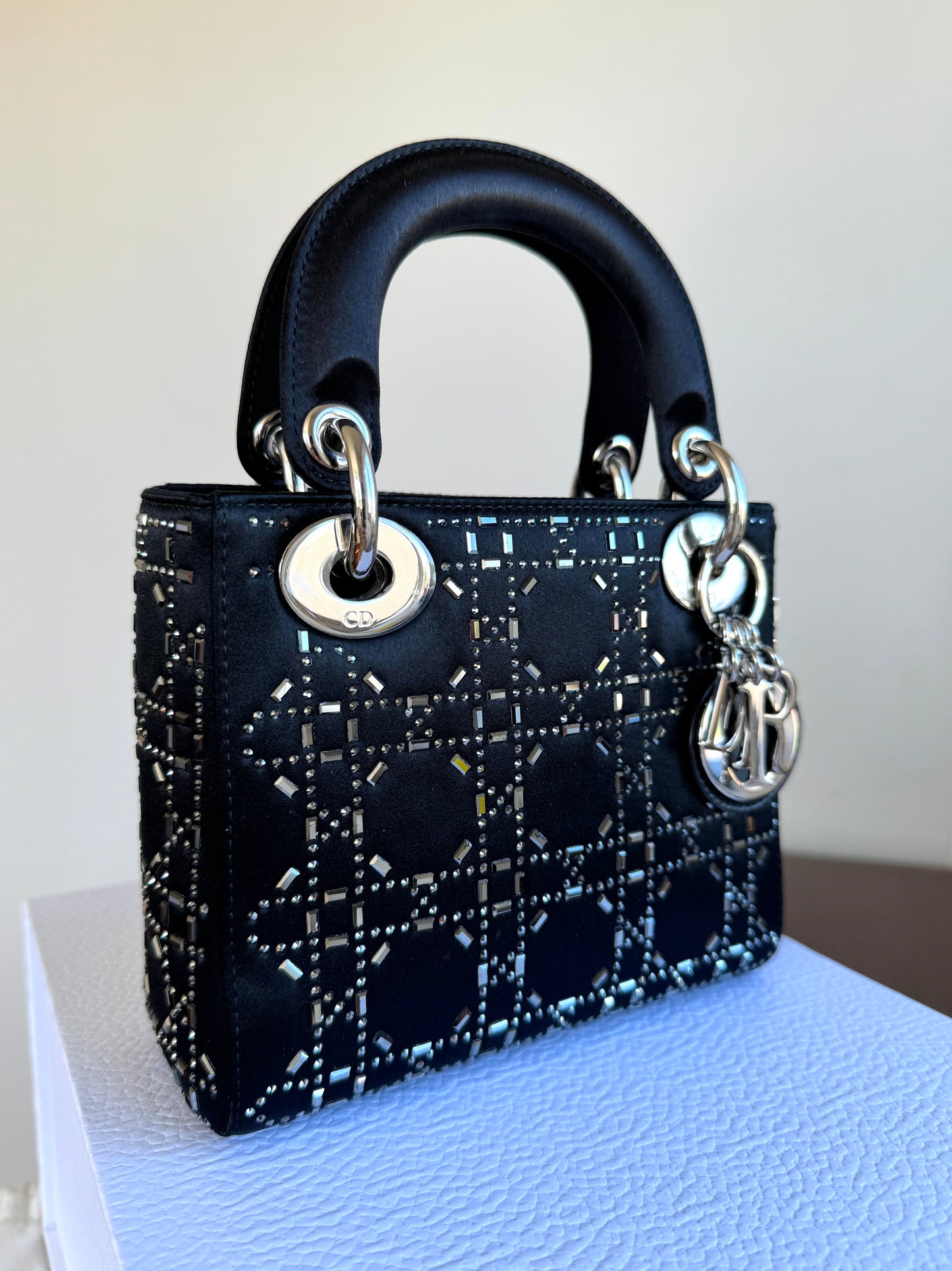 Pre-owned Dior Lady Dior Mini Black Satin Bag