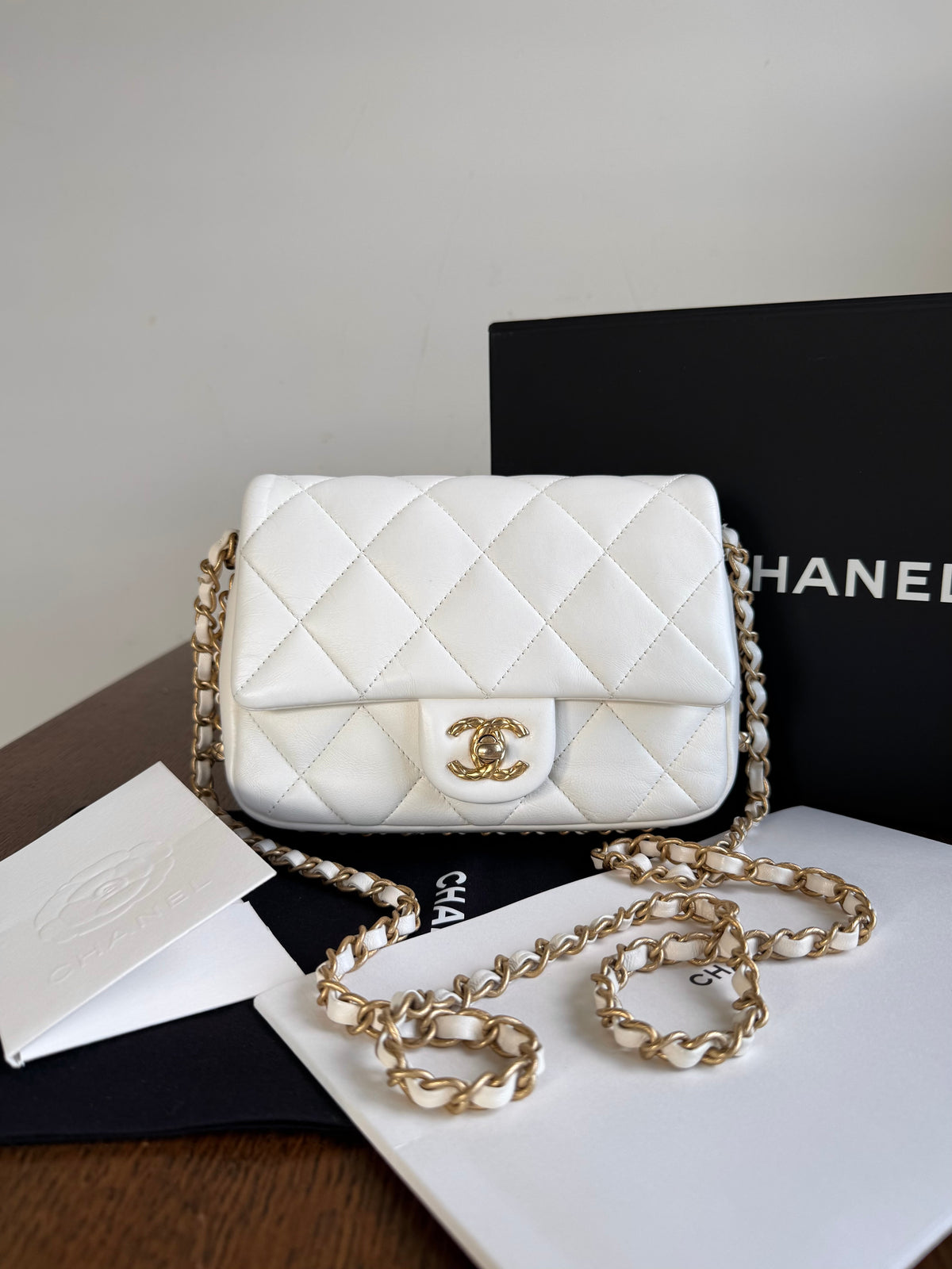 Pre-owned Chanel CC Mini Dynasty White Leather Flap Bag