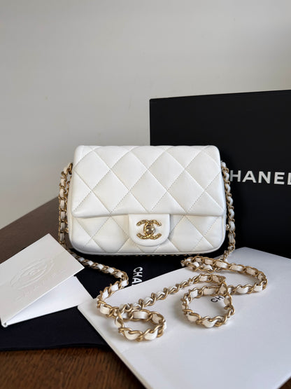Pre-owned Chanel CC Mini Dynasty White Leather Flap Bag