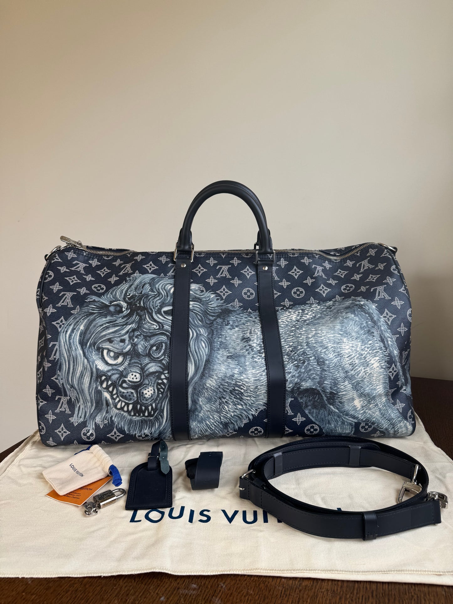 Pre-owned Louis Vuitton Chapman Brothers Keepall 55 Ink Lion Travel Bag