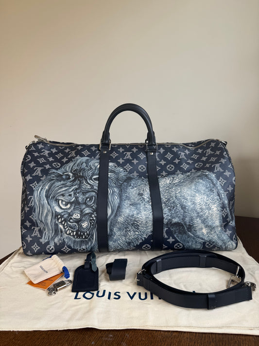 Pre-owned Louis Vuitton Chapman Brothers Keepall 55 Ink Lion Travel Bag