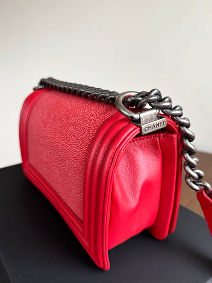 Pre-owned Chanel Boy Small Red Stingray Leather Flap Bag