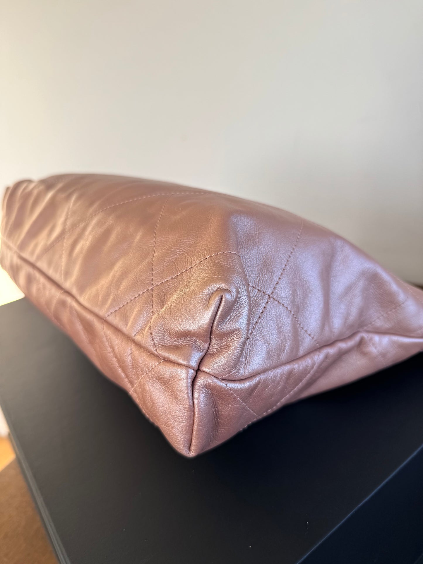 Pre-owned Chanel 22 Small Rose Gold Leather Tote Bag Limited Color