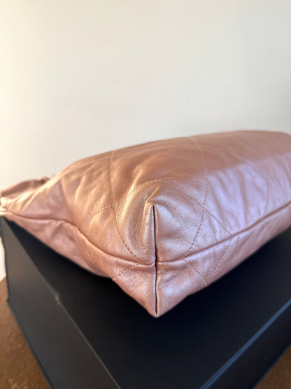 Pre-owned Chanel 22 Small Rose Gold Leather Tote Bag Limited Color