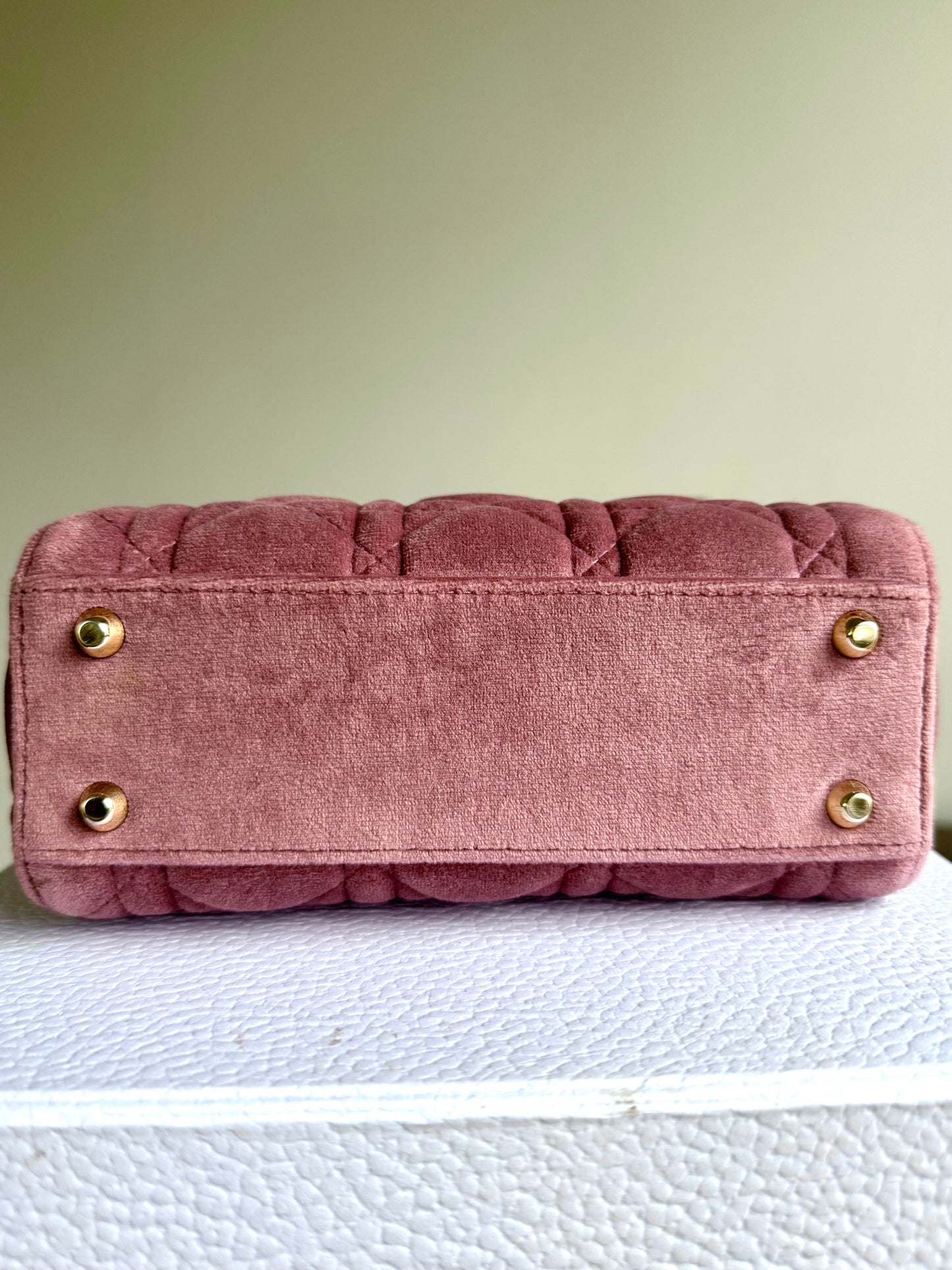 Pre-owned Dior Lady Dior Mini Crystal Dusty Rose Velvet Bag Limited Edition