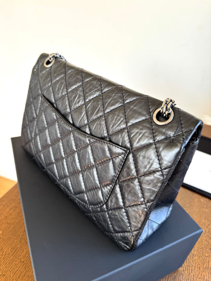 Pre-owned Chanel 2.55 Reissue Large 226 Black Calfskin Flap Bag