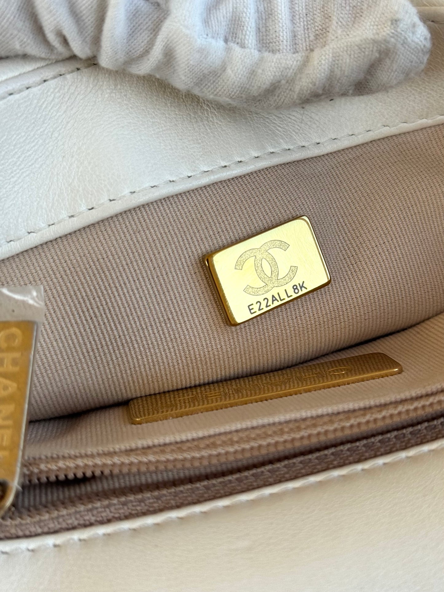 Pre-owned Chanel 19 Small White Lambskin Flap Bag