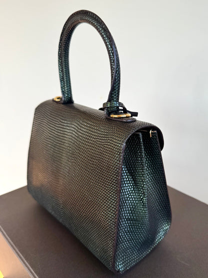 Pre-owned Delvaux Brillant Mini Metallic Dark Green Lizard Bag