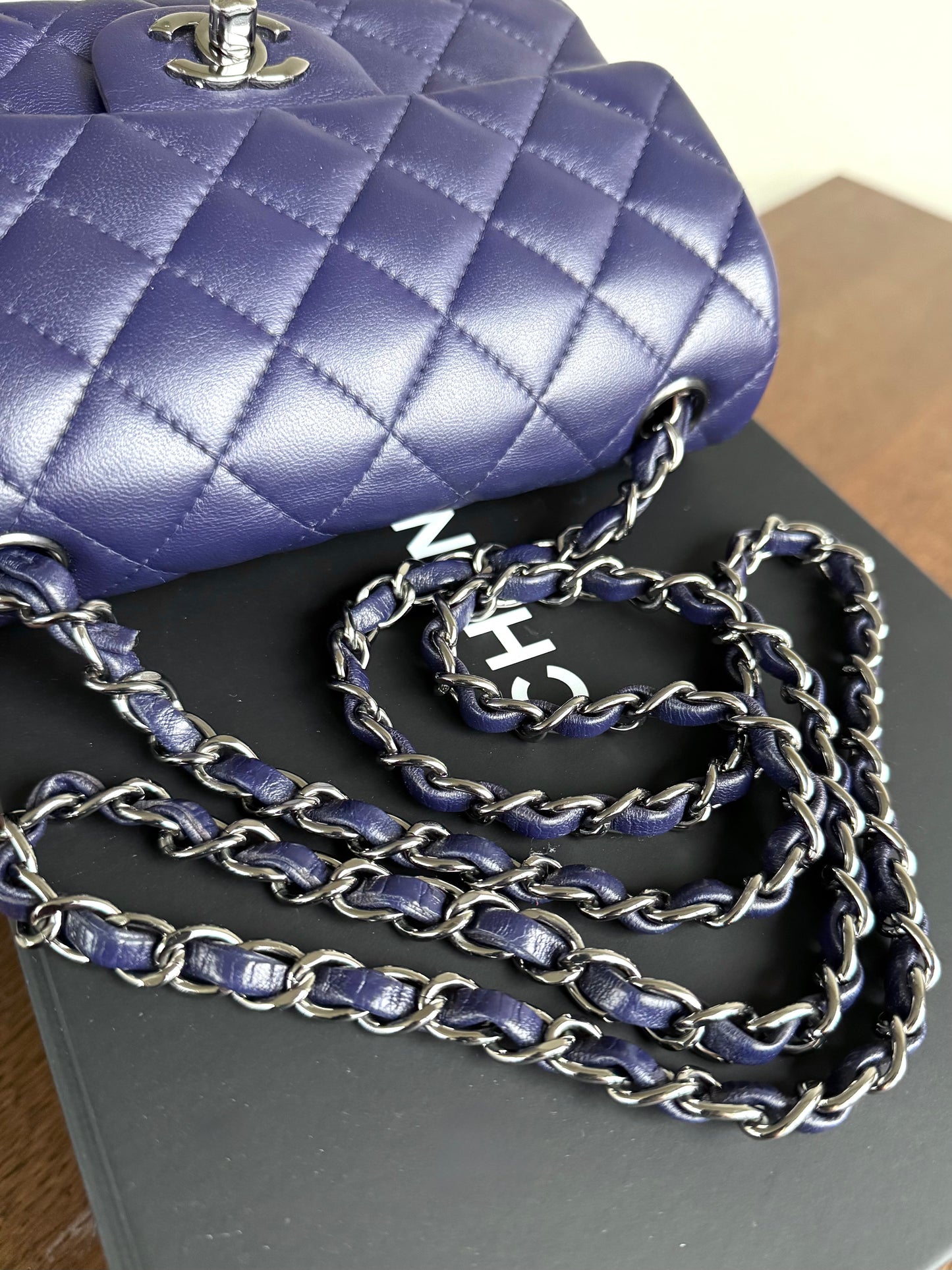 Pre-owned Chanel Timeless Mini Rectangle Purple Leather Bag