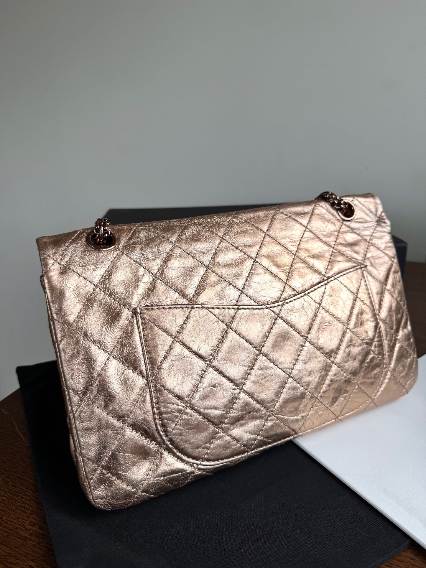 Pre-owned Chanel 2.55 Maxi Rose Gold Calfskin Leather Flap Bag