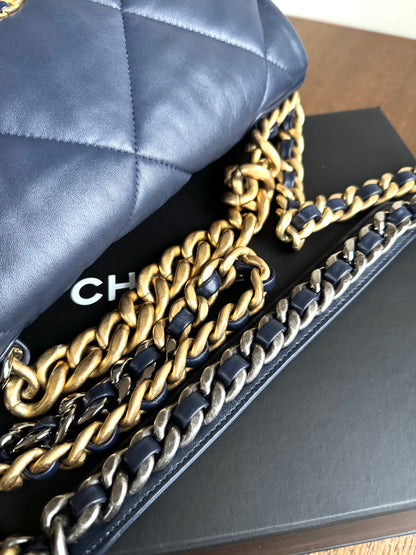 Pre-owned Chanel 19 Small Navy Lambskin Flap Bag