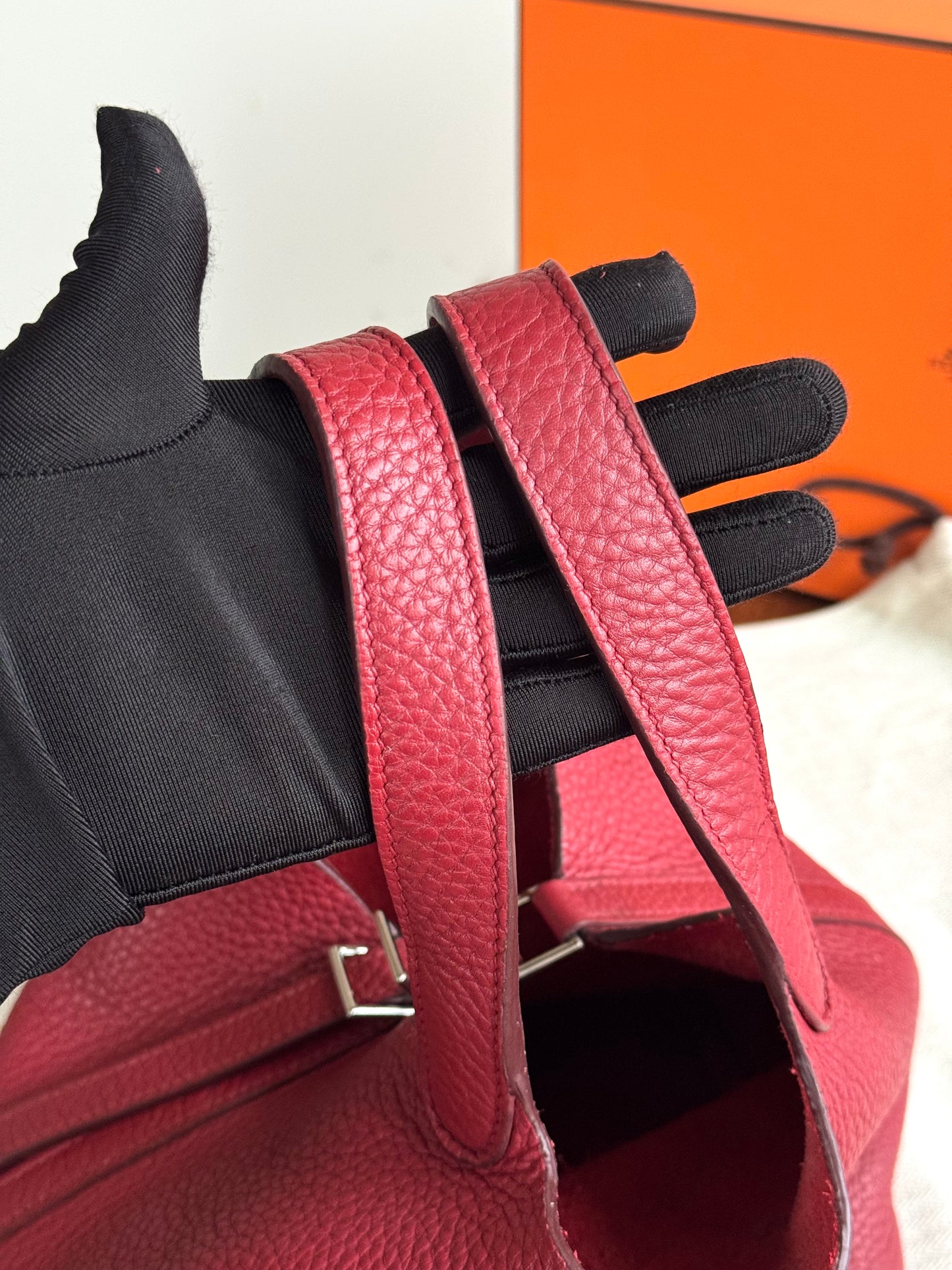 Pre-owned Hermès Picotin 18 Clemence Rouge Grenade Handle Bag