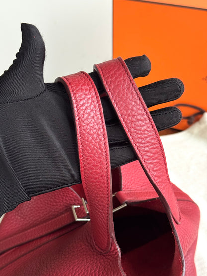 Pre-owned Hermès Picotin 18 Clemence Rouge Grenade Handle Bag