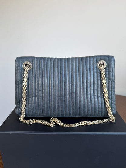 Pre-owned Chanel 2.55 Vertical Dark Grey Iridescent Leather Flap Bag