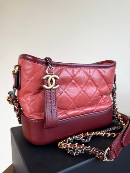 Pre-owned Chanel Gabrielle Small Brick Red Burgundy Leather Hobo Bag