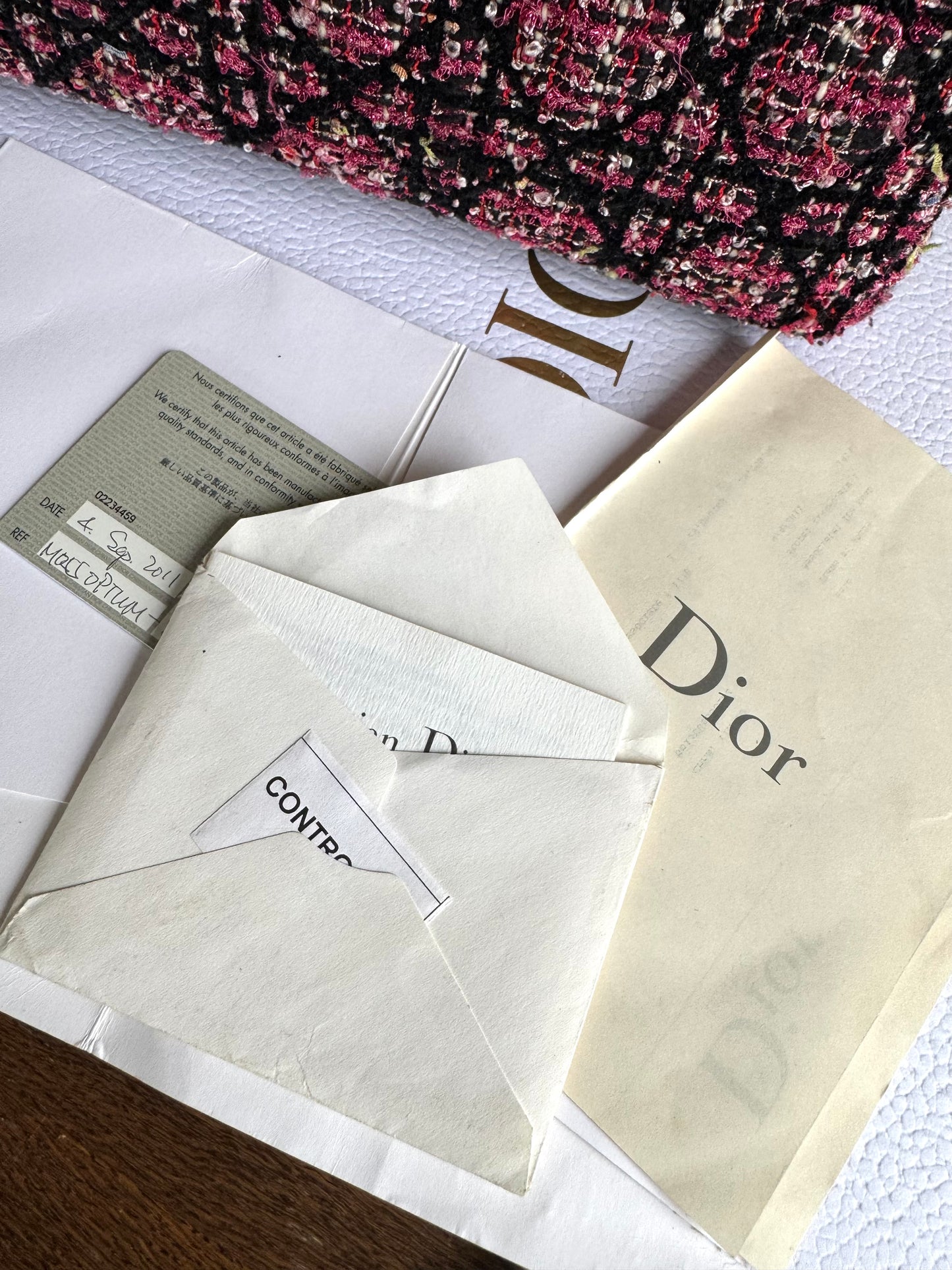 Pre-owned Dior Lady Dior Medium Black Pink Tweed Bag