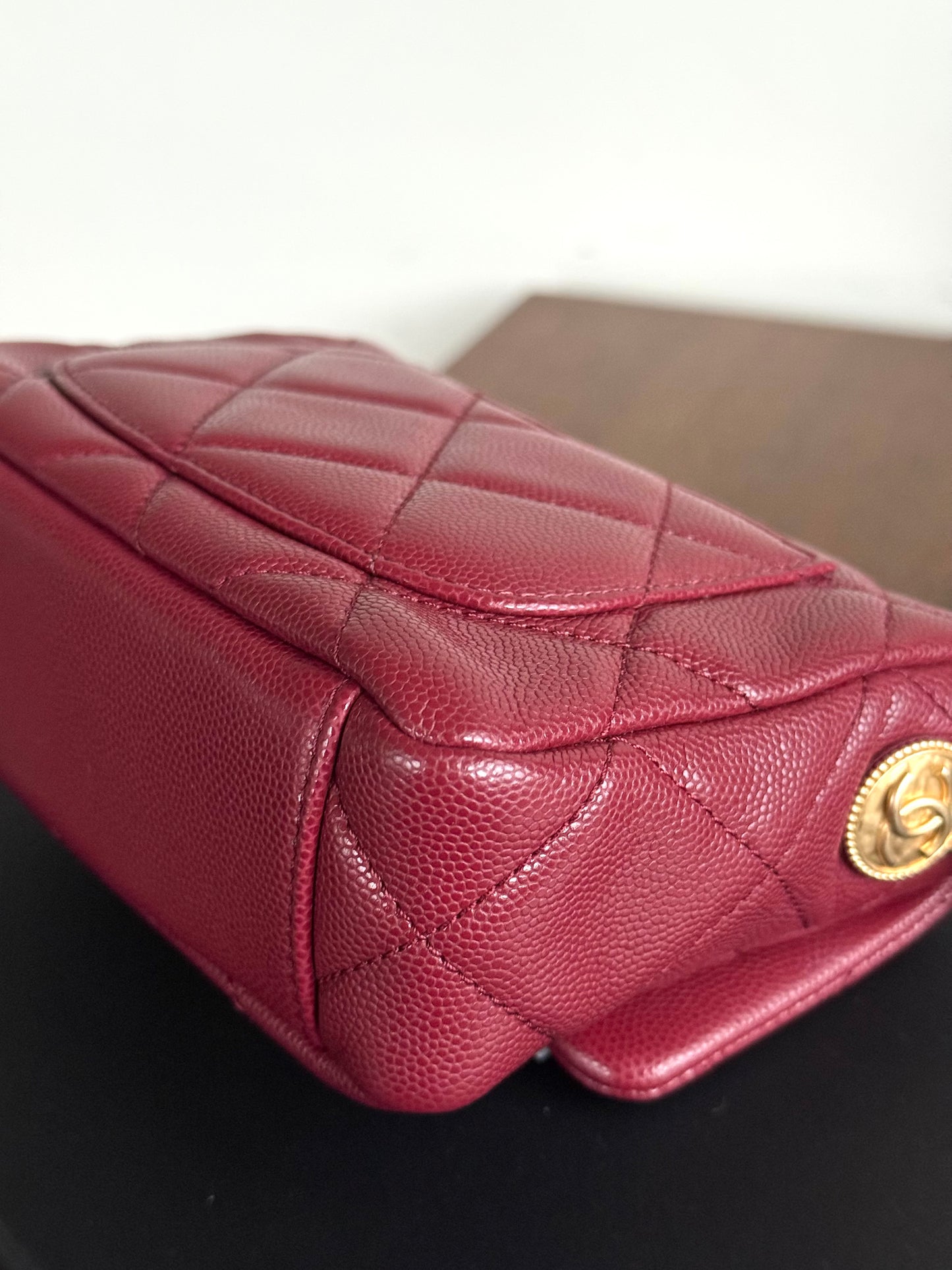 Pre-owned Chanel Twist Your Button Mini Burgundy CaviarFlap Bag