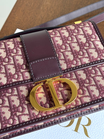 Pre-owned Dior 30 Montaigne Medium Burgundy Canvas Leather Bag