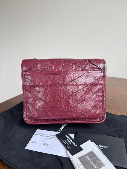Pre-owned Saint Laurent Niki Mini Burgundy Leather Flap Bag