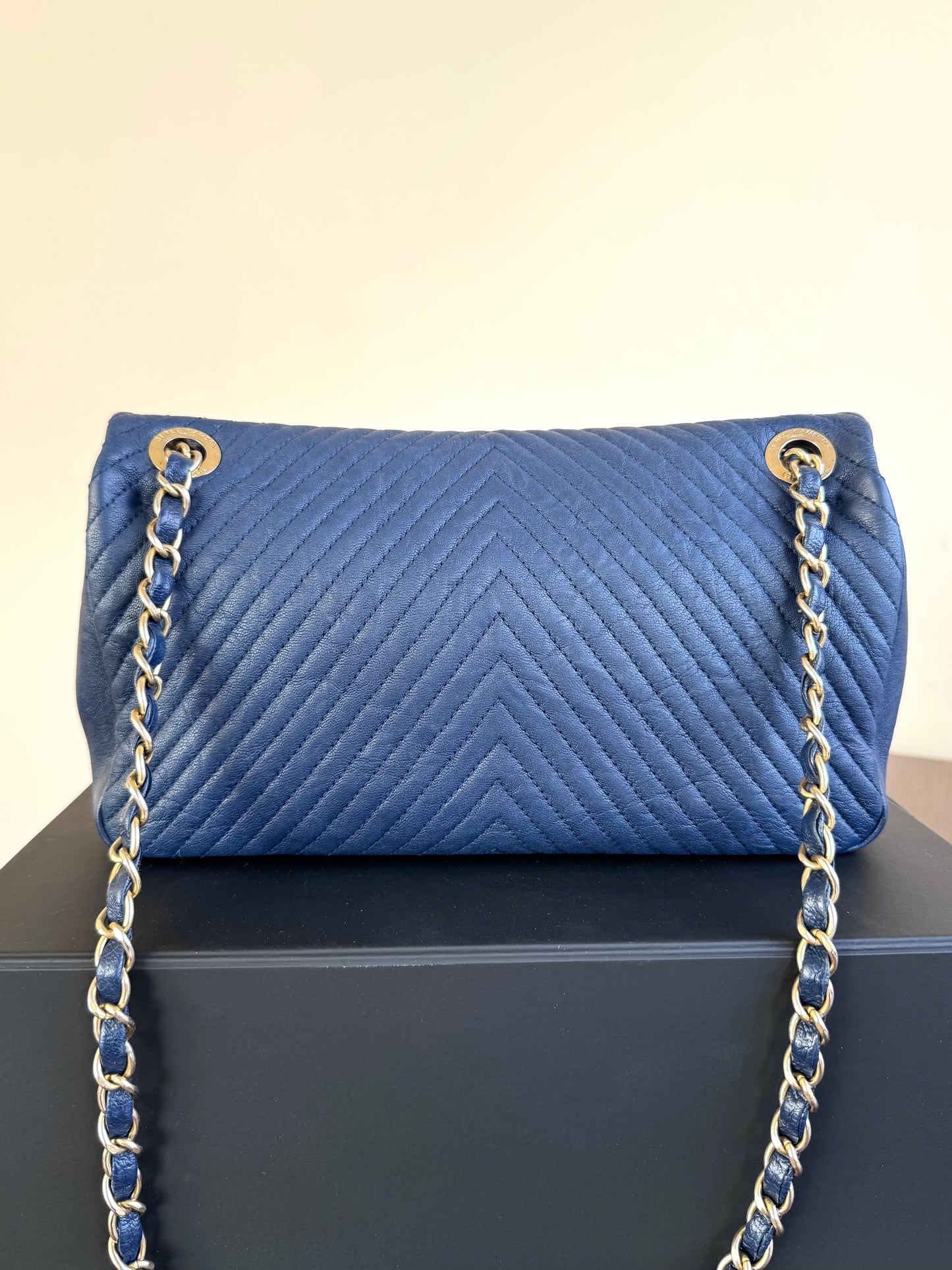 Pre-owned Chanel Timeless Standard Navy Calfskin Flap Bag