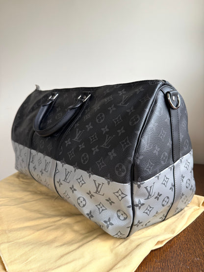 Pre-owned Louis Vuitton Keepall 50 Black Silver Eclipse Split Travel Bag