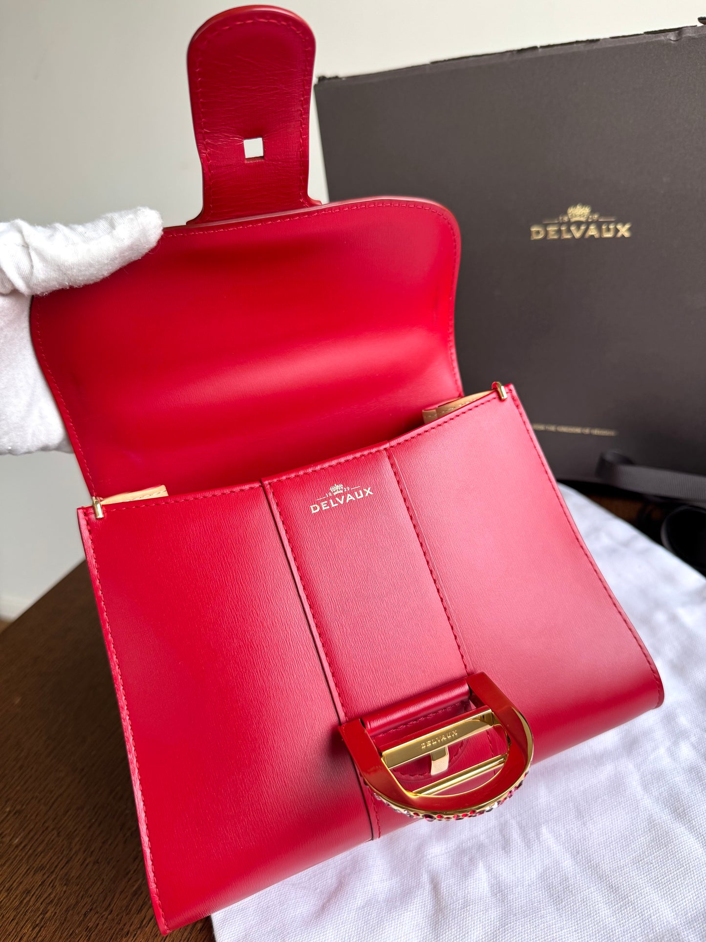 Pre-owned Delvaux Brillant Mini Swarovski Red Box Leather Bag Limited Edition