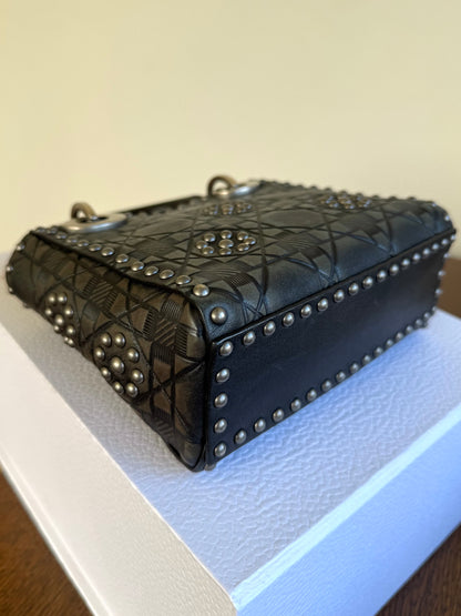 Pre-owned Dior Lady Dior Mini Studded Blacked Aged Calfskin Bag Limited Edition
