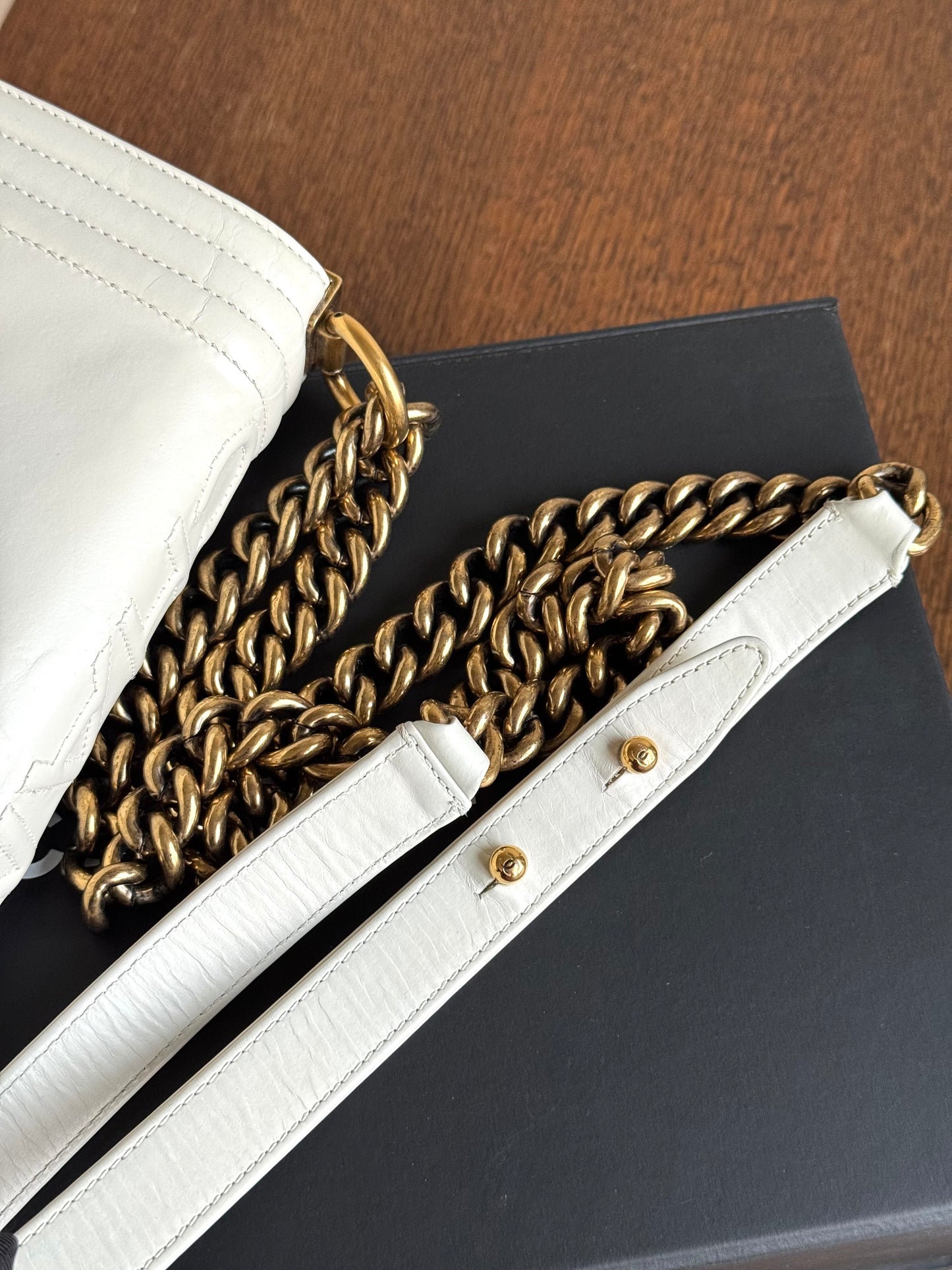 Pre-owned Chanel Boy Medium Original Clasp White Leather Flap Bag