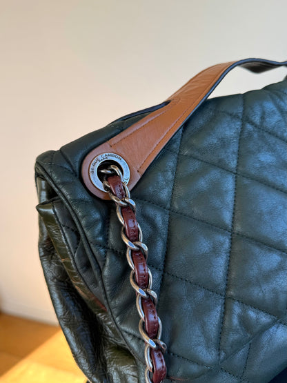 Pre-owned Chanel In The Mix Jumbo Dark Green Iridescent Leather Flap Bag