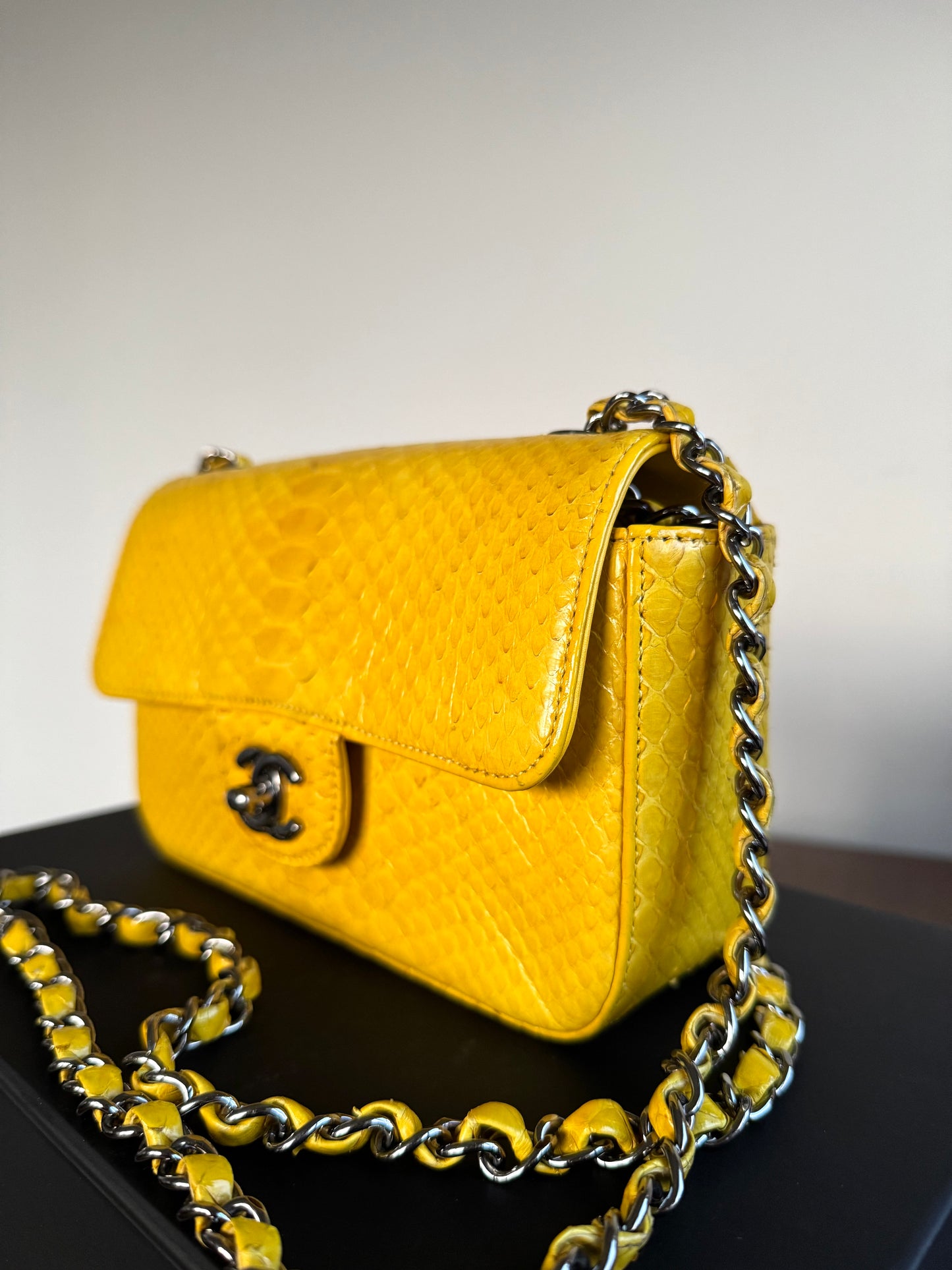 Pre-owned Chanel Timeless Mini Rectangle Yellow Python Flap Bag