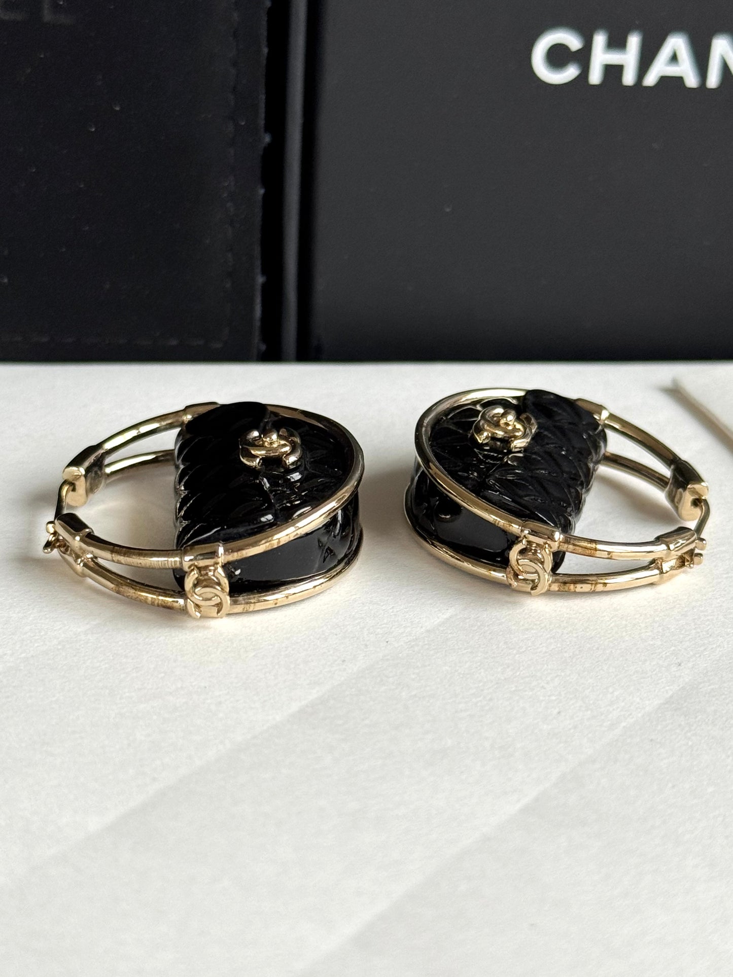 Pre-owned Chanel Resin Quilted Flap Bag Hoop Earrings