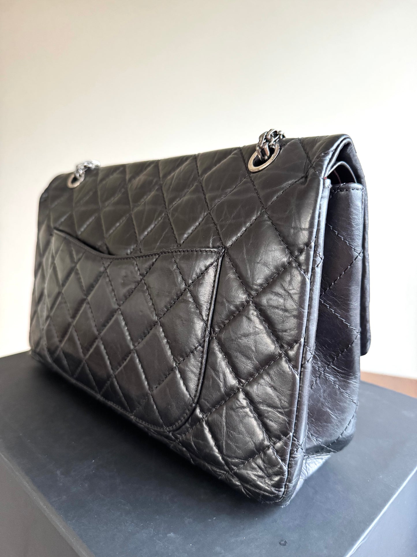 Pre-owned Chanel 2.55 Reissue Maxi 227 Black Calfskin Flap Bag