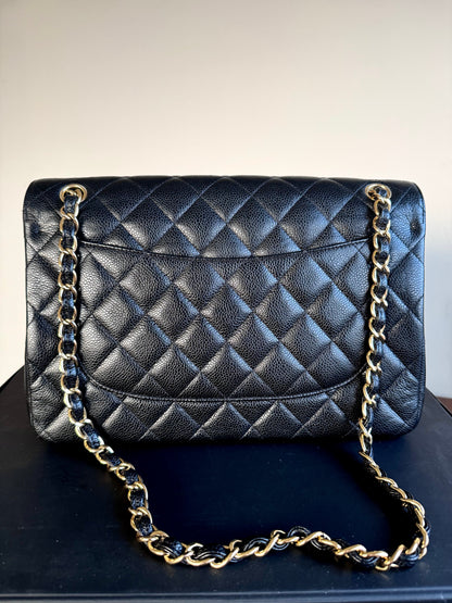 Pre-owned Chanel Timeless Classic Jumbo Black Caviar Flap Bag