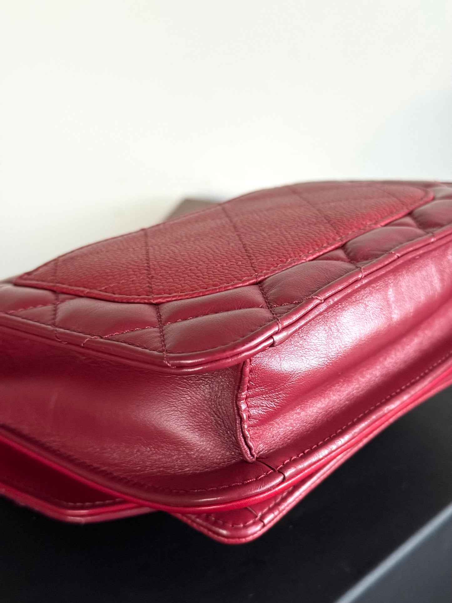 Pre-owned Chanel Top Chain Red Burgundy Caviar Flap Bag